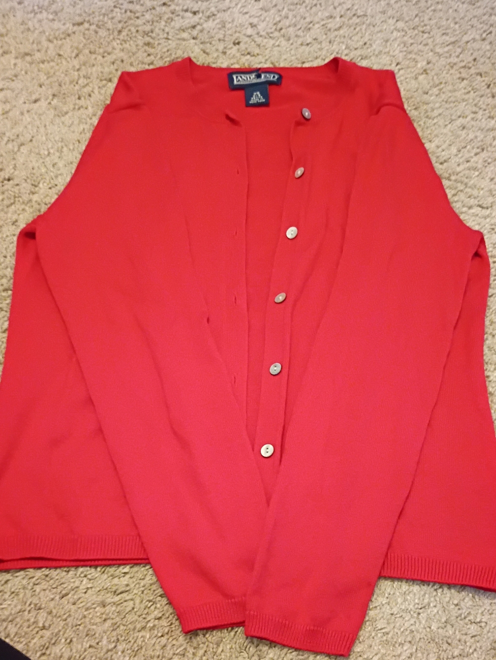 Lands' End Women's Bright Red Button-Up Cardigan